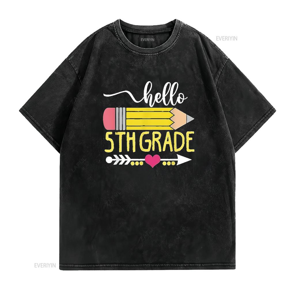 Womens Hello 5th Grade Team Happy First Day Of School T Shirt Black 4X Large vintage Washed Stylish homme Slightly graphic