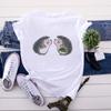 2025 Summer Fashion Streetwear Super Kawaii Hedgehog Animal Pattern O-Neck Comfortable White T-Shirt Tee Top