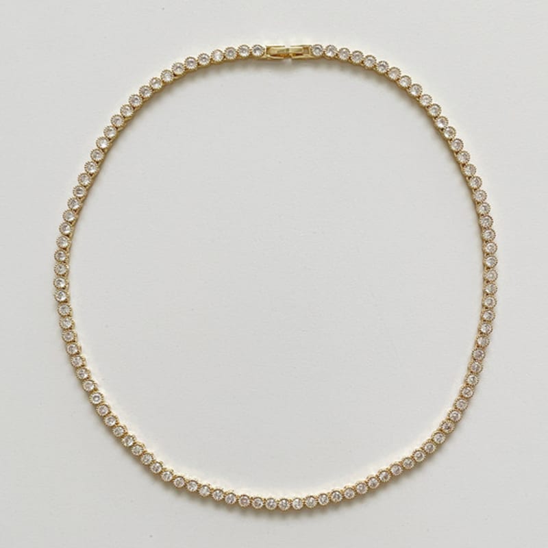 ELYONA Round Setting Tennis Chain Necklace with Cubic Zirconia (Gold/Silver) - Daily Layered Luxury Style