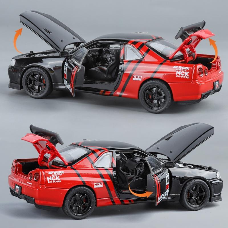 1/32 Scale Nissan GTR Skyline Alloy Car Model Wtih LED Lights and Sound Effects, Perfect Toy for Kids, Collectible Racing Car Display