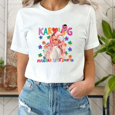 Famous Singer KAROL G Classic Poster Printed Women's Shirt, Everyday Casual Street Wear, Spring