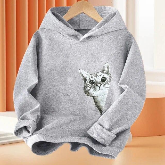 Детские толстовки с забавным милым котом и принтом животных, пальто с капюшоном, модная спортивная одежда на весну и осень для мальчиков и девочек