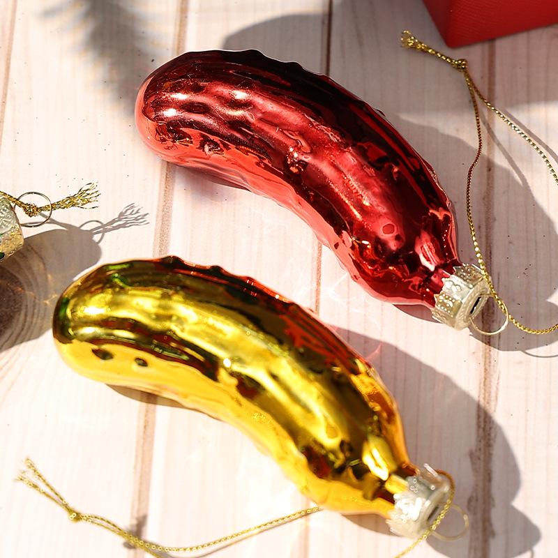 Стеклянная подвеска в виде огурца, подвесное украшение на рождественскую елку, украшения, маринованный огурец, подвеска для украшения рождественской елки