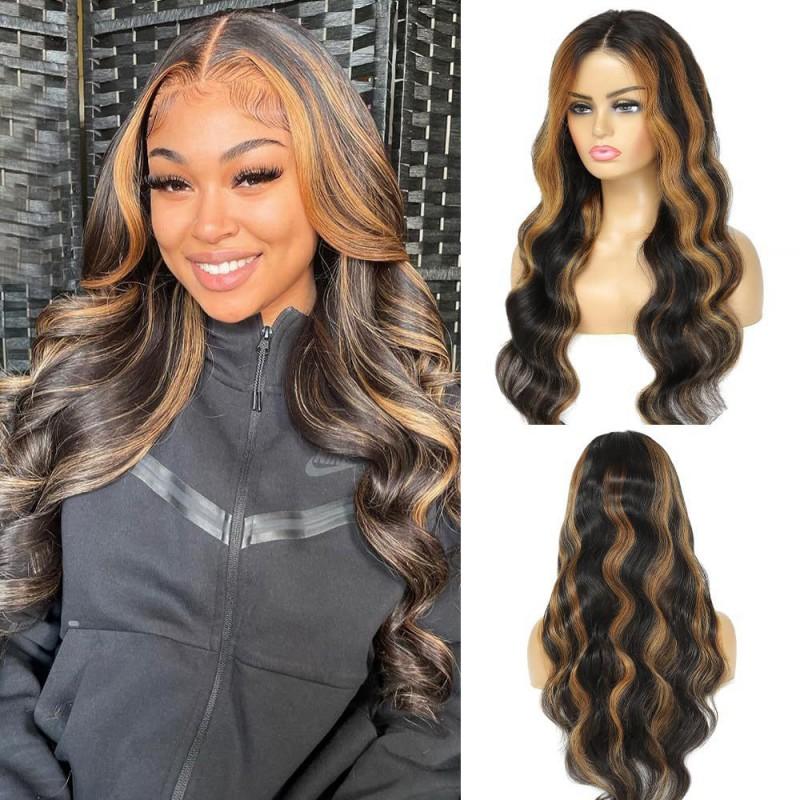 Womens Middle Part Long Curly Wig Hand-Tied Front Lace Synthetic Full Head Wave Daily Use