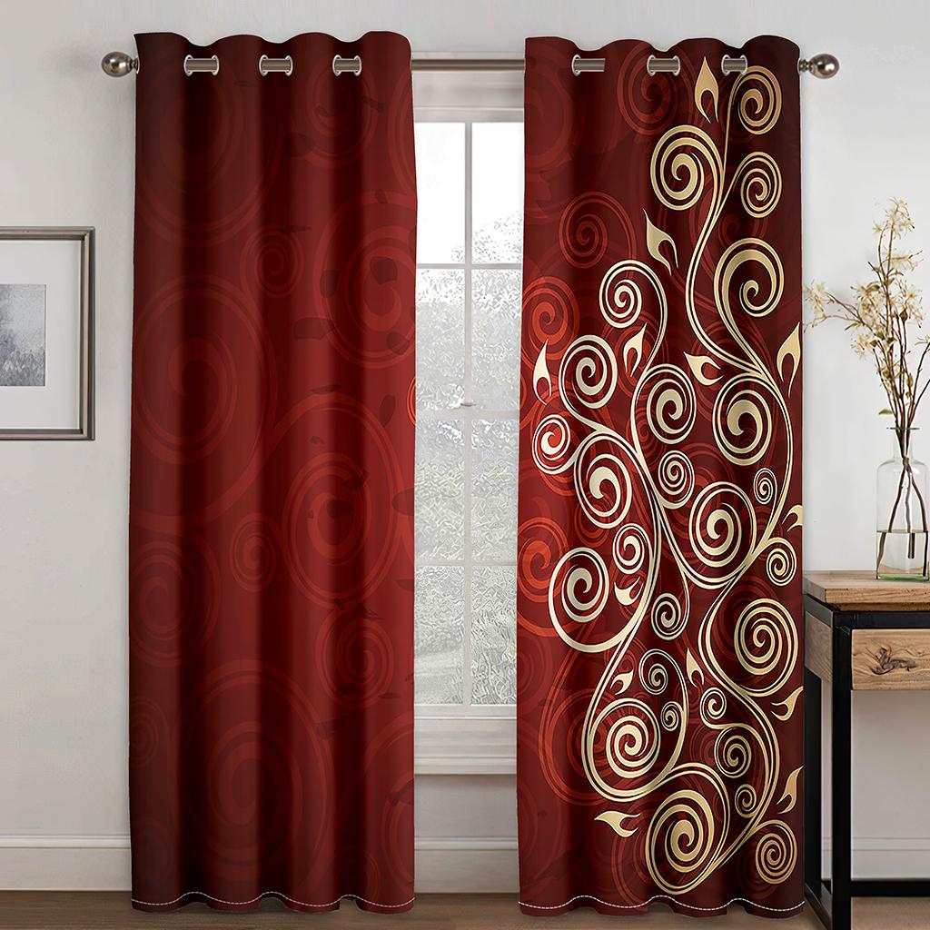 Luxury Red Gold Abstract Geometric Cheap Window Curtains Blinds For Living Room Kids Bedroom Bathroom Kicthen Door Home Decor