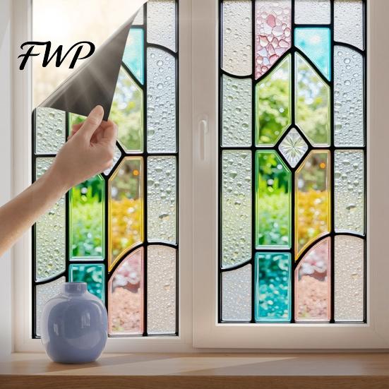 Privacy Protection Window Cover Film Static Glass Sticker Adhesive-Free Opaque Non-adhesive Decal Retro Colored Decor Easy Care for Bathrooms