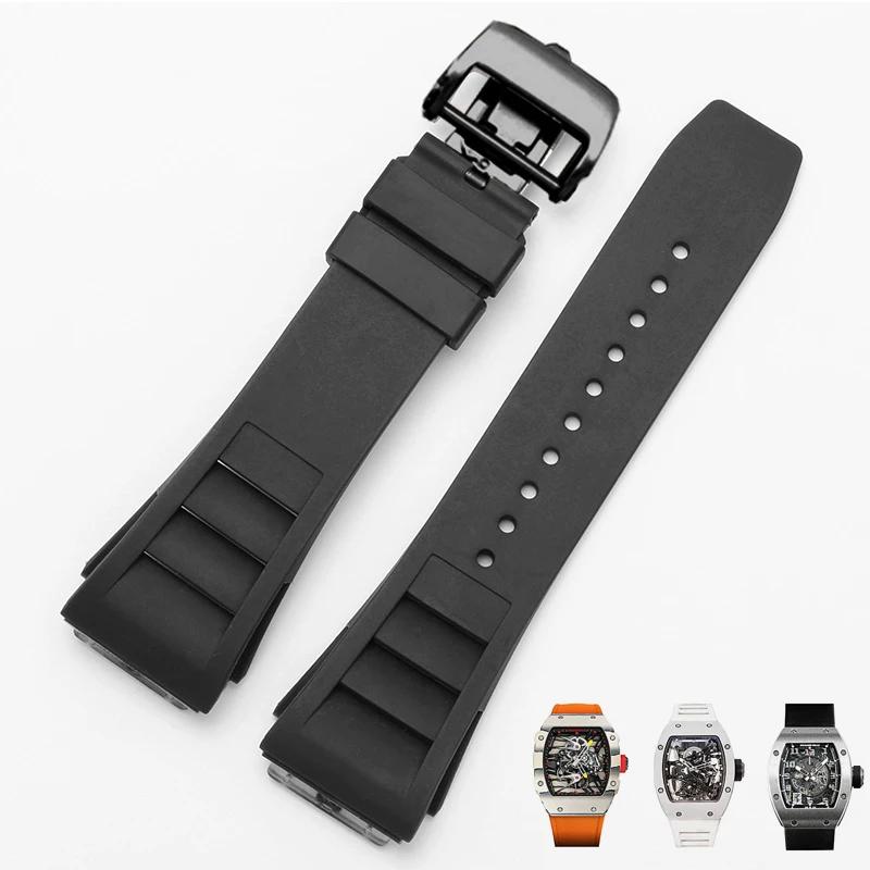 Силиконовый ремешок для часов Richard Mille, водонепроницаемый, устойчивый к поту, мягкий, удобный, резиновый ремешок для часов, приподнятый язычок, 25 мм, браслеты