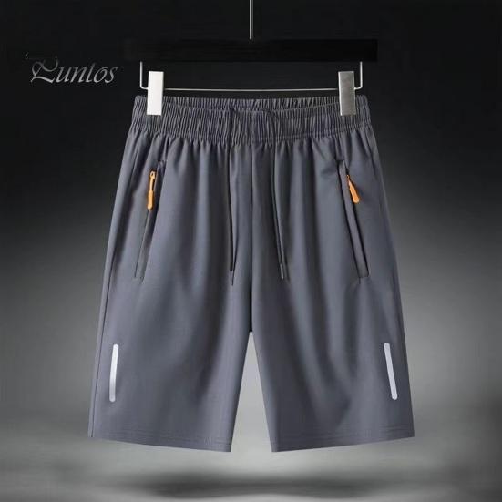 Мужские спортивные шорты, однотонные прямые эластичные шорты на талии, повседневная одежда больших размеров, карманы на молнии в стиле ретро, ​​тонкие летние шорты до колена, мужская одежда