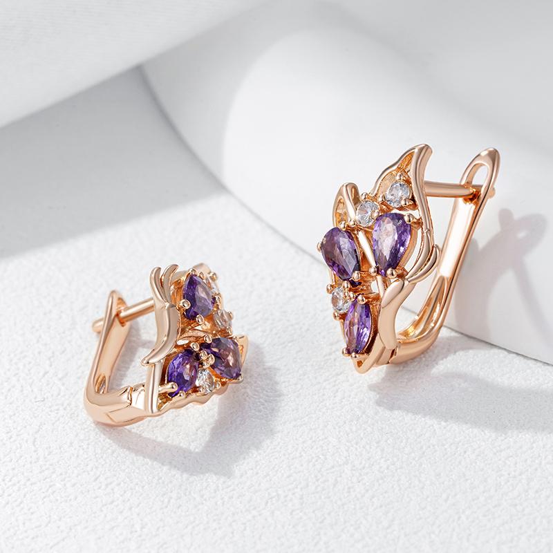 Полые фиолетовые серьги-капли с цветком циркона для женщин, винтажные ювелирные изделия золотого цвета, этнические свадебные аксессуары