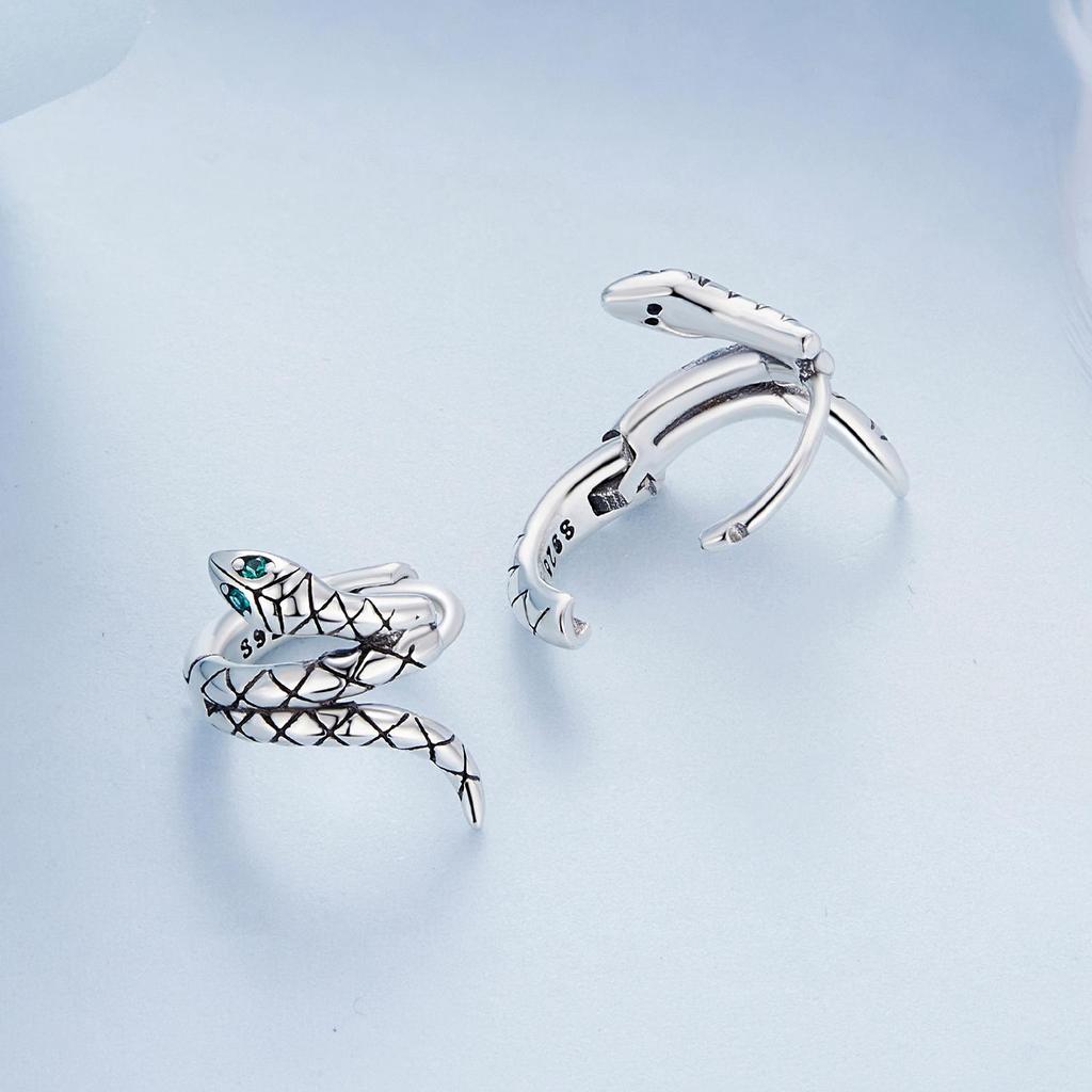 925 стерлингового серебра змея серьги женские модные элегантные сверкающие зеленые циркониевые змея серьги кольца на заказ модные ювелирные изделия
