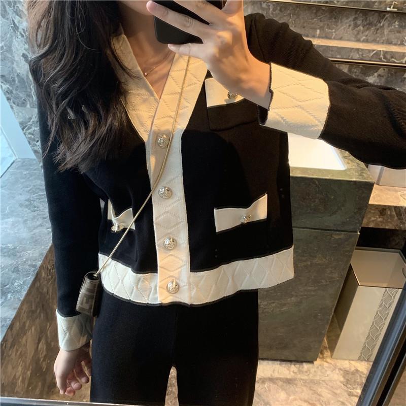 Женский вязаный кардиган и брюки палаццо в стиле Хепберн, весна/осень 2024