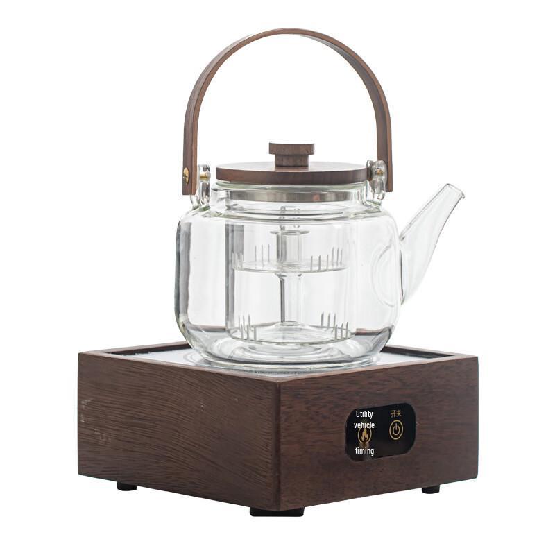 Electric Tea Brewing Set with Walnut & Glass Teapot