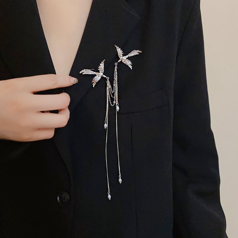 Vintage Birds Badge Pin Pearl Long Fringe Brooches Exquisite Chinese Style Brooch Pin Party