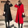 Women Wool Coat Solid Color V-neck Jacket Casual Slim Windbreaker Trend Temperament Top Over The Knee