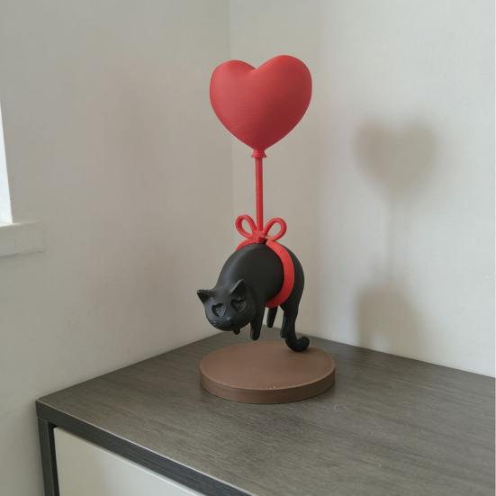Милая кошка с красным шариком-сердцем Статуэтка 3D-печать Романтическое сердце любви Котёнок Статуя для Декора Настольной Полки Подарки для Любителей Кошек