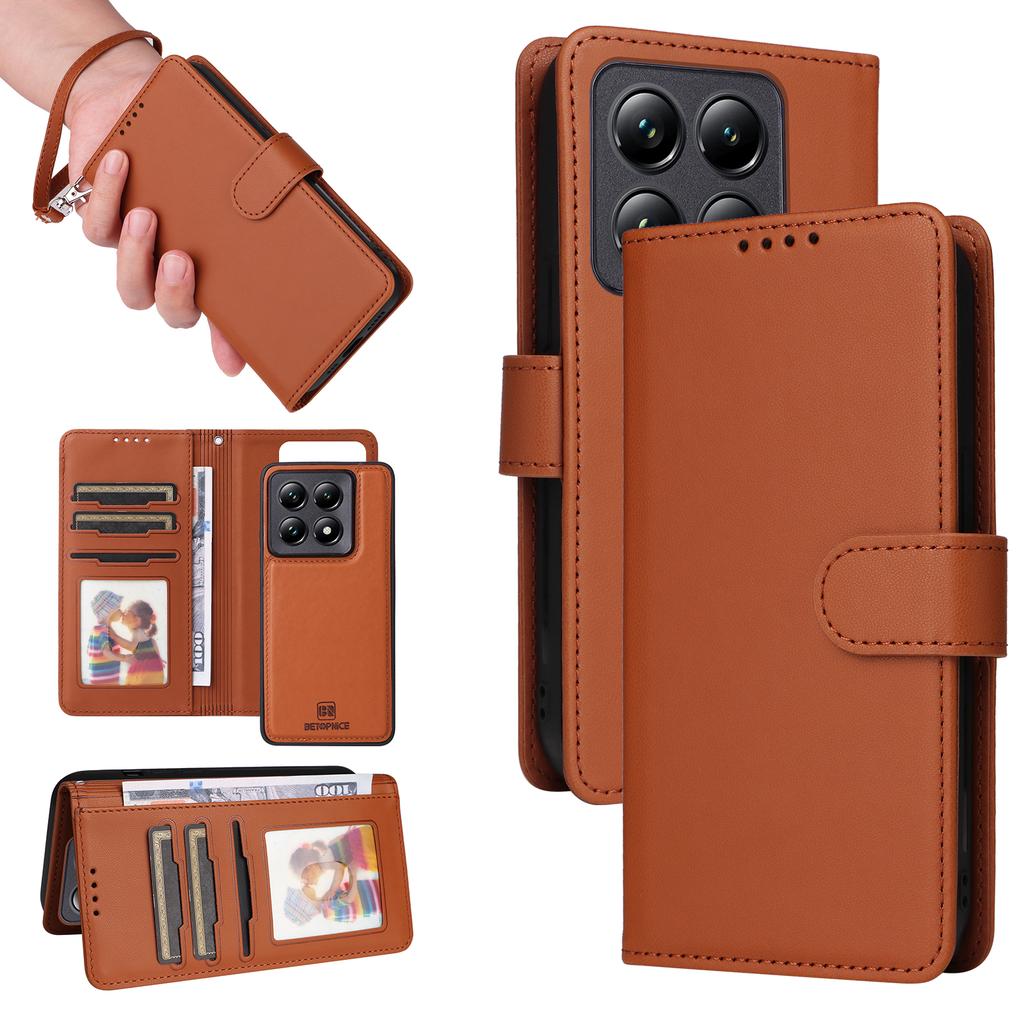 Для Xiaomi 14T Pro Магнитный чехол BETOPNICE Съемный чехол для телефона из ПУ кожи с ремешком