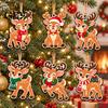 Indoor Christmas Decorations 6Pcs Wooden Reindeer Ornament, Cute Deer Hanging Decor Party Supplies with Jute String, Holiday Tree Pendant for