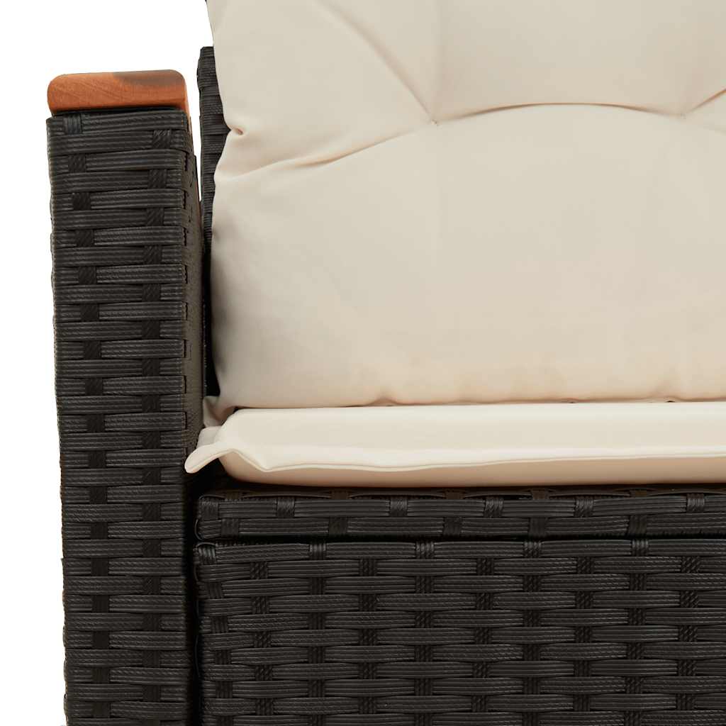 Garden Sofa with Cushions 2 Seater Black Poly Rattan
