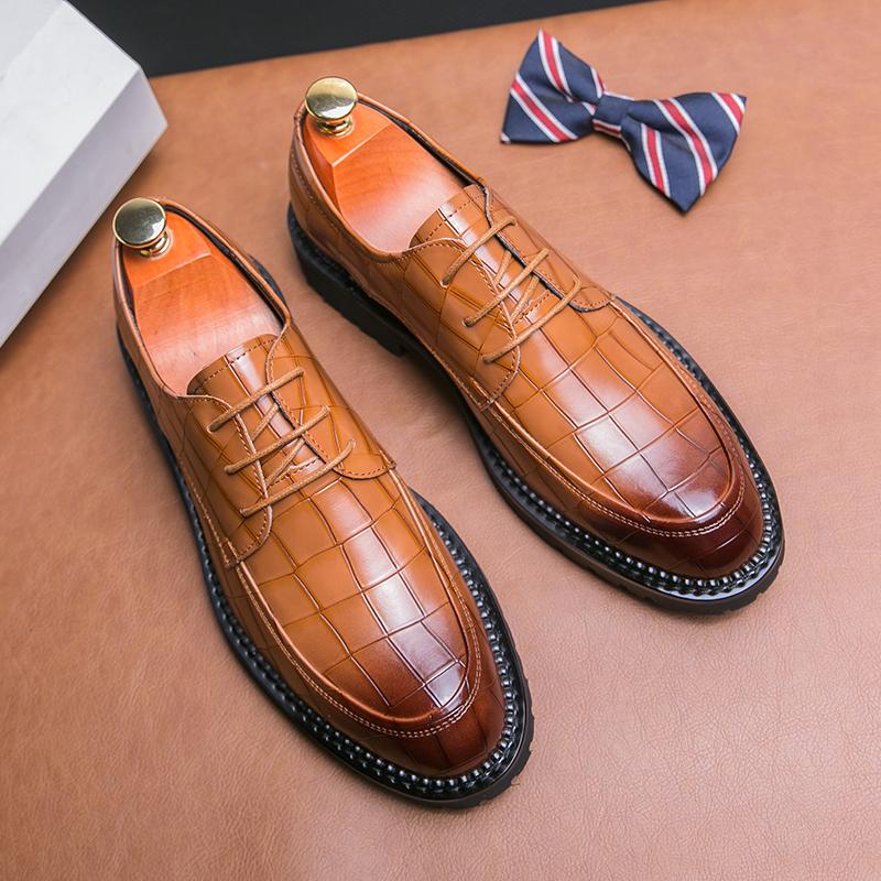 Business shoes British casual shoes Increase leather shoes Korean version breathable lace-up hair stylist men's shoes
