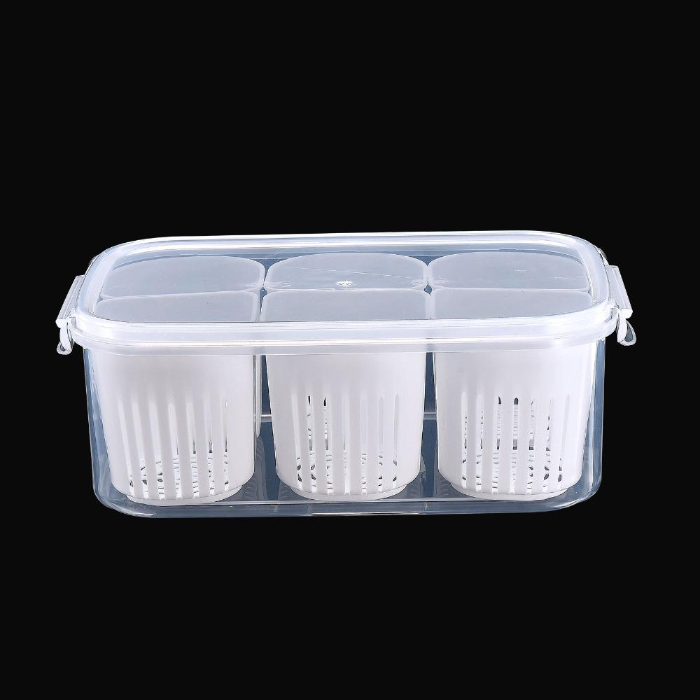 6-grid Plastic Food Containers White Divided Fridge Organizer For Pantry Organization