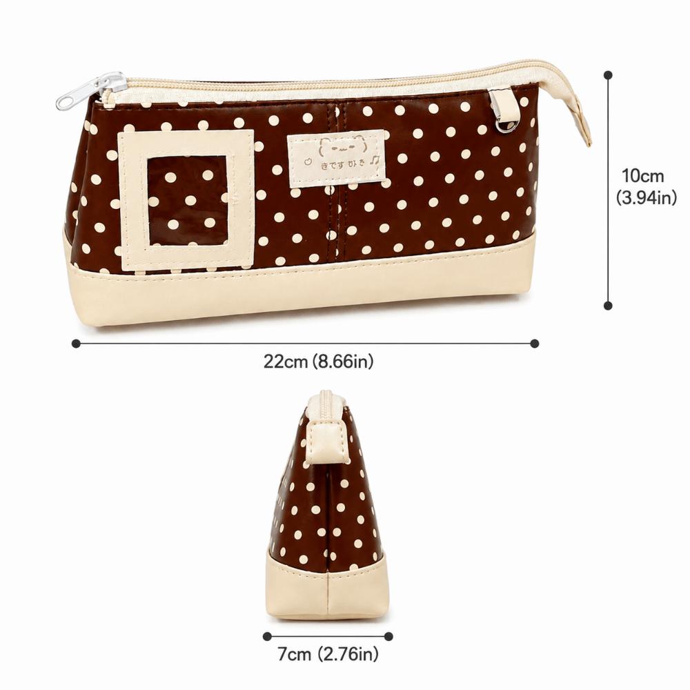 PU Leather Pen Bag Brown Pencil Pouch Waterproof Stationery Bag  School Office