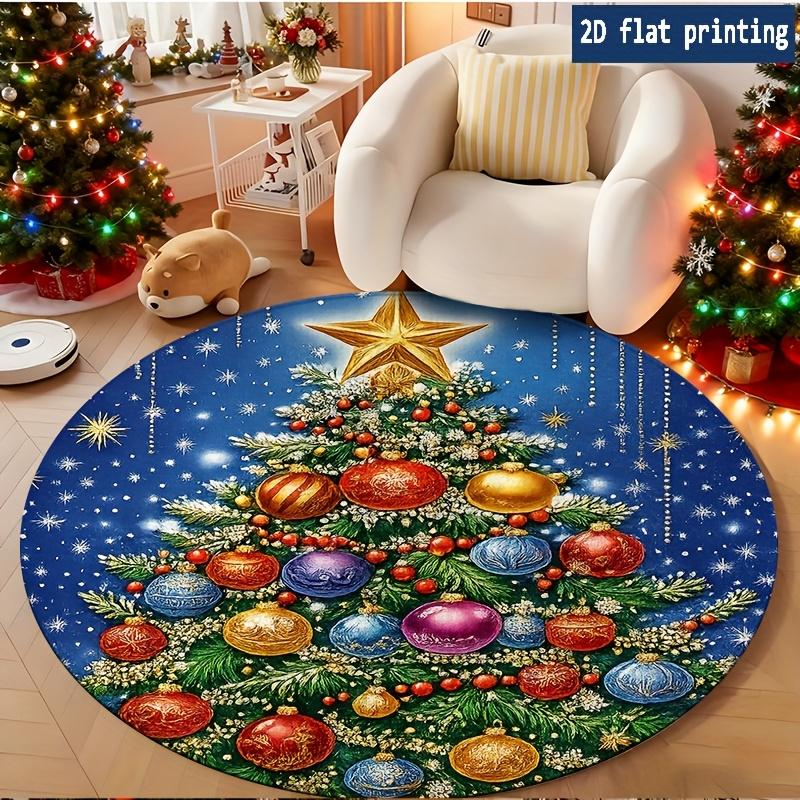 Xmas Tree Bauble Print Circular Rug Floor Mat Versatile Indoor Carpet for Bedside Sofa Chair Entrance Holiday Decor Rug