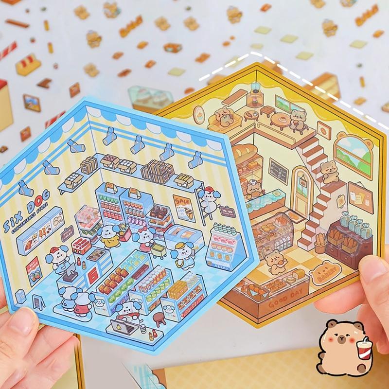 3D House Scene Sticker Miniature Simulated Cabin Scene Sticker for Scrapbooking Journal Notebook Photo Album Phone Case