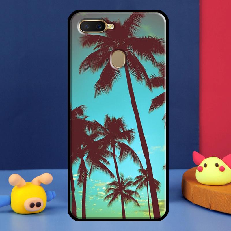 Летний закат на пляже с пальмой Чехол для Oppo A16 A76 A96 A58 A78 A98 A5 A9 A91 A15 A17 A77 A52 A72 A74 A94 A54S A57S