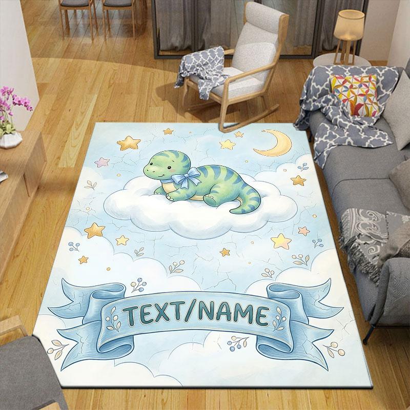 Custom Name,Floral Forest Animal Portrait Series Home Sofa Decoration for Living Room & Bedroom, Non‑Slip Play Flannel Floor Mat for Game Room