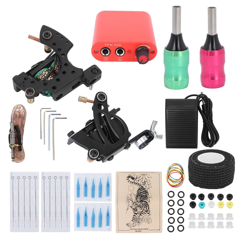 Complete Tattoo Kit Liner Shader Tattoo Coil Machine Power Supply Foot Pedal Needles Tips Tattoo