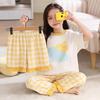 2026 Cotton Pajama Set Girls Short Sleeve Thin Sleepwear Sweet Cartoon Print Kids Home Outfit