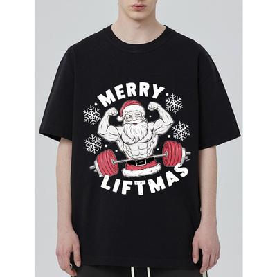 Мужская рождественская футболка черная Санта-Клаус поднимает штангу Merry Liftmas принт повседневная праздничная футболка для тренировок для праздничного сезона