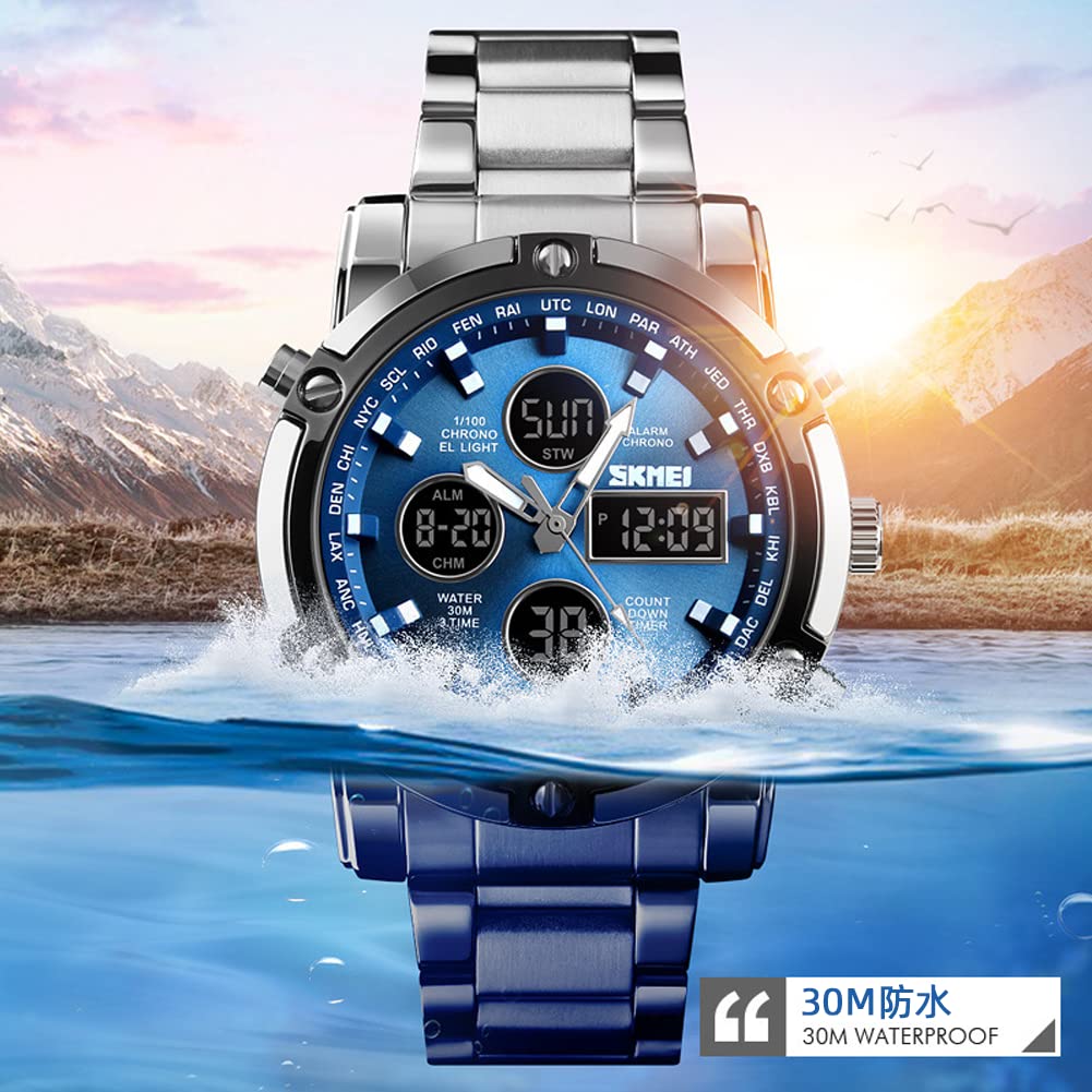 Watch Digital Analyzer Watch Chronograph Business Casual Japanese Movement Arum Function Calendar Day of the Week Stopwatch Digital Analyzer Watch