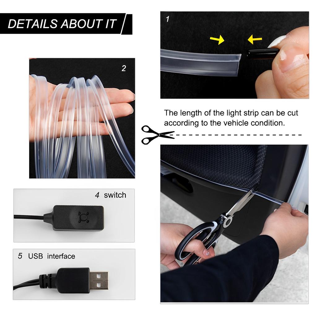 Car Interior Strip Light 4m 12V Remote Control Auto Inside Ambient Light 7Color LED RGB Dash Light Waterproof Car USB Neon Light