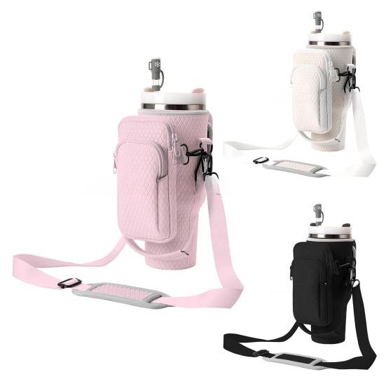 Держатель для бутылки с водой на 40 унций со съемным карманом-мешочком Регулируемый ремень для аксессуаров для чашек Сумка для переноски бутылки с водой с застежкой-молнией для ключей телефона