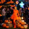 Full Coverage Suits Orange Bodysuit, with Tulle Skirt, Fake Belly, Yellow Mustache & Eyebrows, Halloween Party Jumpsuits Open Face Zentai Suit,