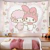 Kawaii Cartoon Characters Gift Box Tapestry Sweet Pastel Group Print Polyester Wall Hanging Cute Pink Themed Home Decor for Be