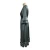 Lady Evening Dress V Neck Slim Waist Ruffle Cuffs Satin Pleated Layered Hem A-line Maxi Dress Long Sleeve Wedding Party Banquet Dress