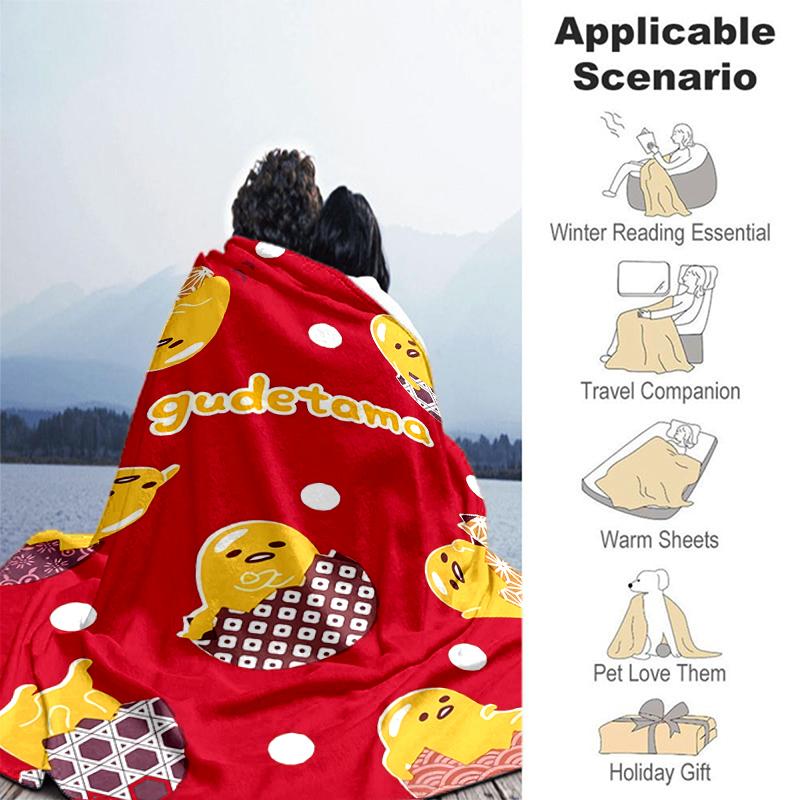 1pc Blanket Sanrio Gudetama1 Print Design, Lightweight Blanket for Sofa, Bed- Soft &Warm, Gift for All Seasons like Christmas, Halloween