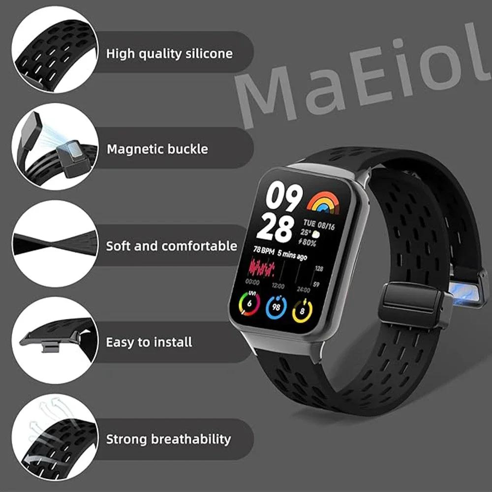 Силиконовый ремешок для Redmi watch 4/8 9 Pro Магнитная застежка Спортивный ремешок для Mi band 8 9 pro Correa Дышащий браслет Аксессуары