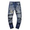Fashion American High Street Hole & Patch Trendy Retro Straight Ami Denim Pants