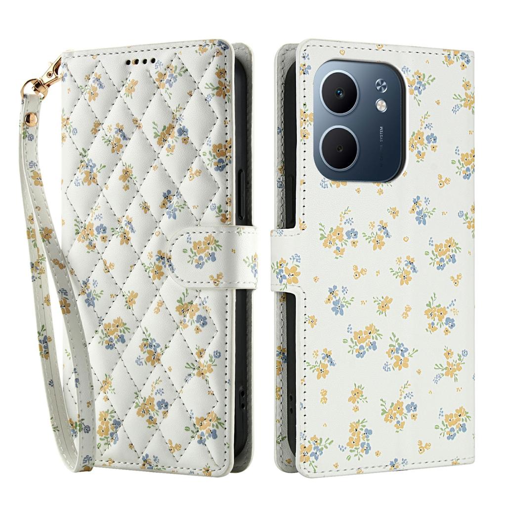Wallet Case for Oppo A5x 5G/A3x 5G (India)/A3x 4G/A3 4G/A3 5G/A60 5G/A40 4G/A40M 4G Rhombic Floral Leather Phone Cover with Strap