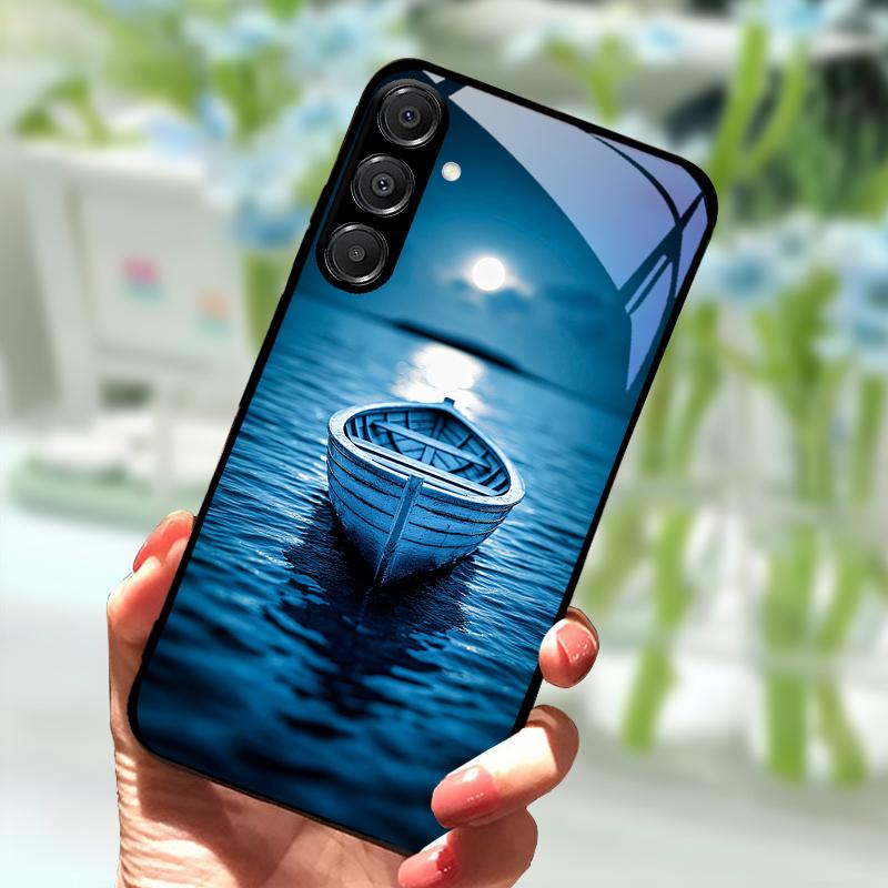 Для Samsung A56 Стеклянный чехол A26 A36 Жесткий ПК Закаленное стекло Чехол для телефона Для Galaxy A15 A25 A35 A55 Мультяшный Роскошный Ударопрочный Чехлы