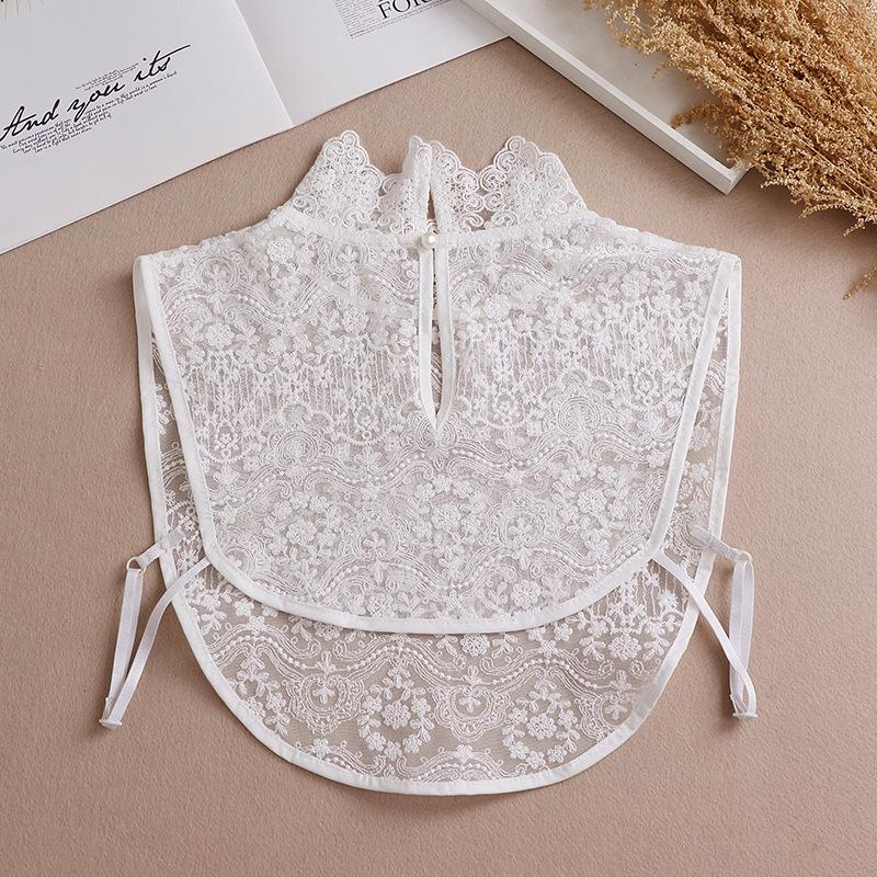 Cotton Fake Collar White Lace Floral Women Detachable False Collar Blouse Removable Stand Collar Tie Sweater Decoration
