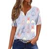 Women's Casual Print V-Neck Short Sleeve Decorative Button T-Shirt Top