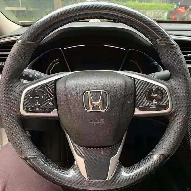 Braid Carbon Fiberf Leather Steering Wheel Cover for Honda Civic Sedan Rs 2016 2017 2018 2019 CRV Sports Style Car Accessories ajm256