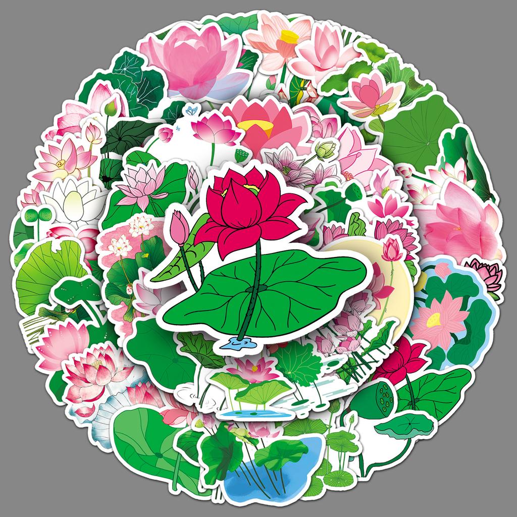 50 Листьев Лотоса Дудл Маленькие Свежие Растения Цветы Креативные DIY Наклейки на Мобильный Чемодан Водонепроницаемые