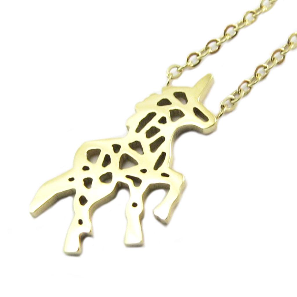 7bis [P3874] - Handcrafted Gold 'Unicorn' Steel Necklace - 20x12 Mm