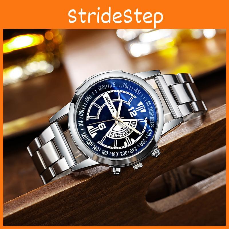 Gd282 Men's Quartz Steel Belt Watch Holiday Calendar Business Casual Blue Glass Logo Print Available Characters)