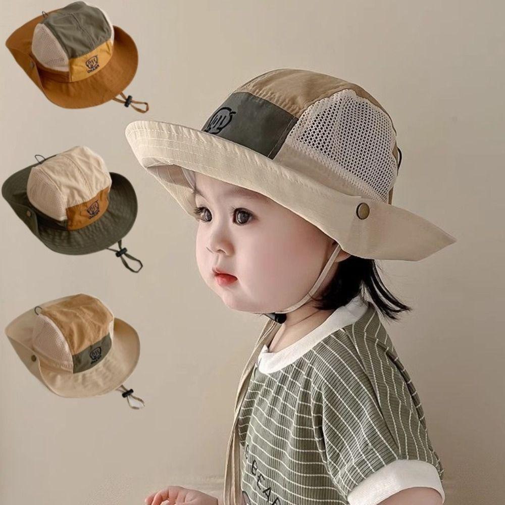 Mesh Kids Bucket Hats Quick Drying Children Fisherman Hat New Drawstring Basin Cap  Outdoor